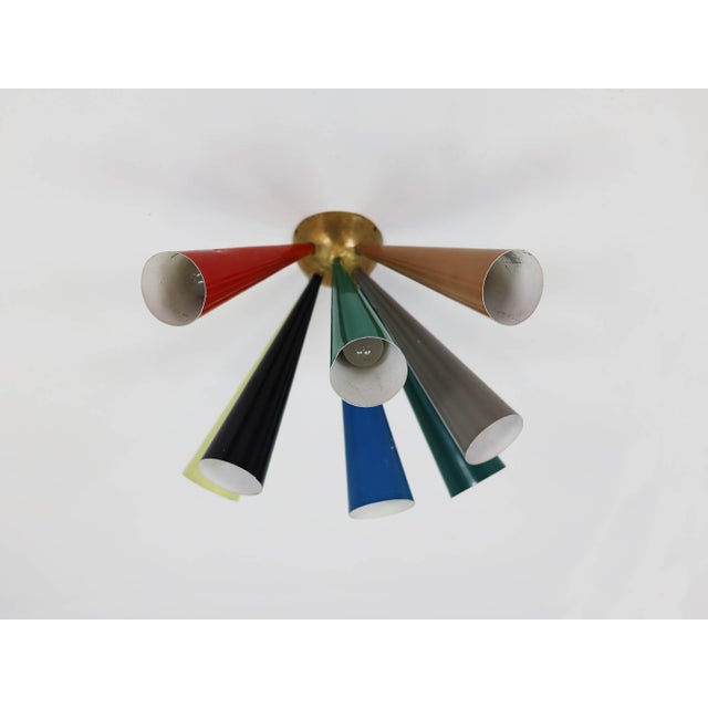 1950s Half-Diabolo Ceiling Lamp with Colored Cones by Prof. D. Moor for Bag Turgi, Switzerland, 1950s For Sale - Image 5 of 6