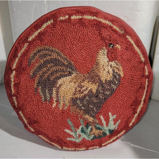 Hand Hooked Rooster with Leather Backing Seat Pad. This hand hooked rug is made from wool, the leather backing is dyed in...