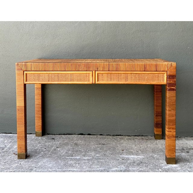 Evoking the refined organic aesthetic of Bielecky Brothers, this vintage writing desk features a tightly wrapped pencil...