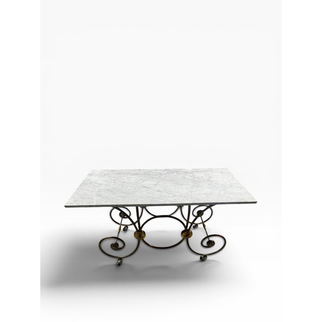 French Mid-Century Reproduction French Patisserie Marble Top Table For Sale - Image 3 of 11