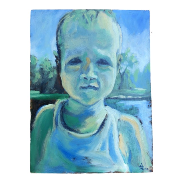 Original Mark Pullen “Baby “ Portrait Oil Painting Signed For Sale