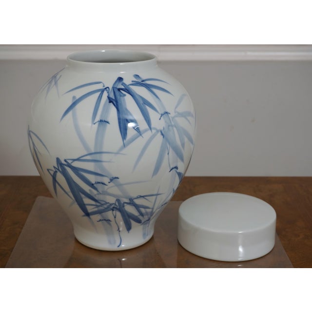 White Bamboo Motif Lidded Porcelain Ginger Jar For Sale - Image 8 of 10