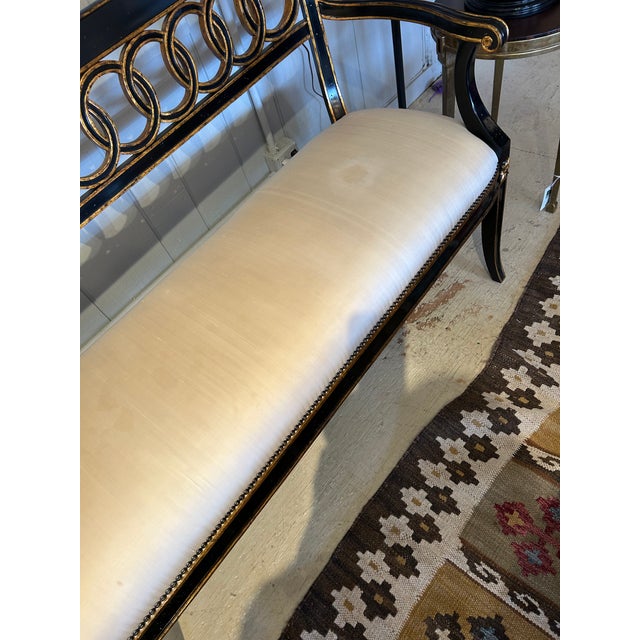 2010s Hollywood Regency Black and Gold Loveseat With Circle Motif For Sale - Image 5 of 12