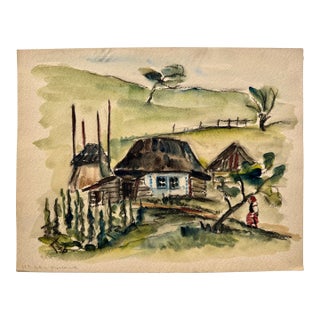 Henry Emil Salloch Original Watercolor on Paper Rural Homestead, 1936 For Sale