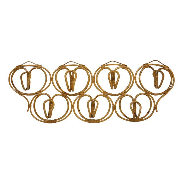 Large Rattan Wall Coat Rack attributed to Franca Helg & Franco Albini for Bonacina, Italy, 1960s For Sale