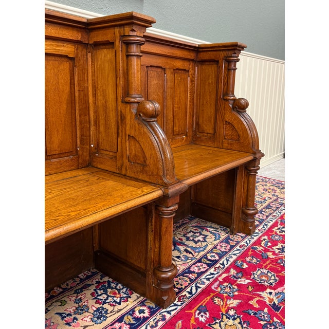 Antique French Pew Bench Double Seat Oak For Sale - Image 14 of 18