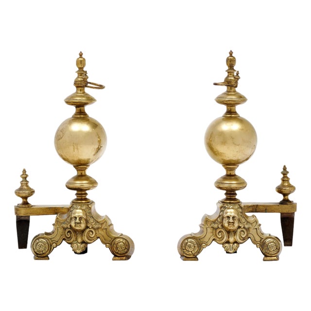 French Antique Bronze “Beethoven” Andirons For Sale