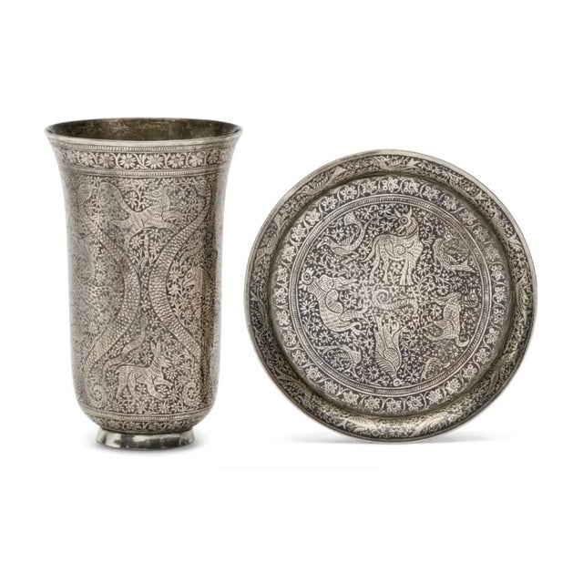 Early 19th Century An Exceptional Indian Solid Silver Niello Beaker and Saucer, Circa 1800 For Sale - Image 5 of 7