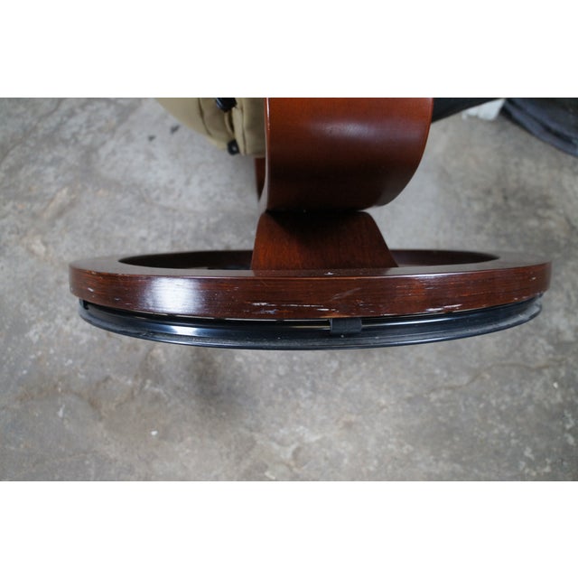 Vintage Stressless Leather Reclining Swivel Lounge Chairs & Ottoman Attributed to Ekornes For Sale - Image 13 of 14