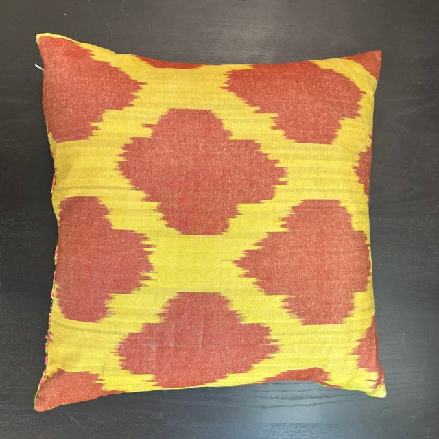 Textile Silk Hand Embroiderd Suzani and Ikat Hand Dyed Pillow For Sale - Image 7 of 10