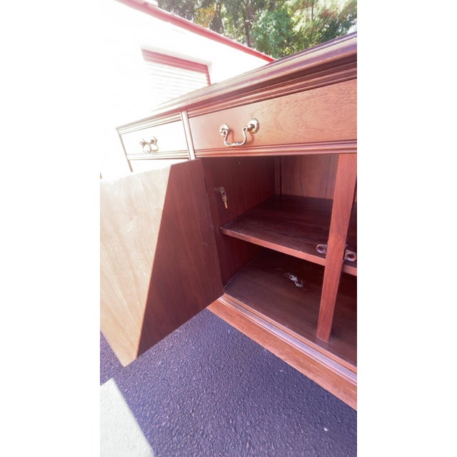Vintage Boling Chair Co. Solid Wood Credenza / Sideboard – Traditional Style With Brass Hardware For Sale In Raleigh - Image 6 of 7
