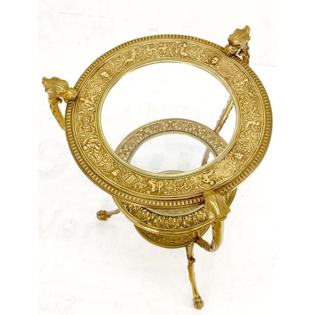 Mid 20th Century 3 Tier Solid Cast Brass Glass Top Tri Legged Dragon Motive Stand For Sale - Image 5 of 14