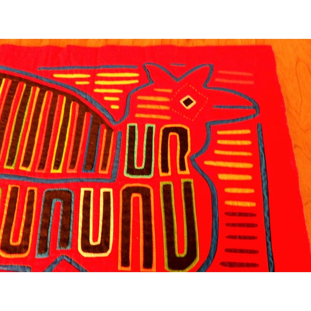 Tribal Vintage Mola Textiles Art of Panama Kuna Guna Indians Red Bird Quilting, Unframed For Sale - Image 3 of 4