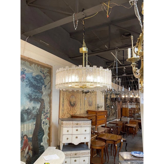 2000 - 2009 Modern Murano Glass & Brass Drum Shaped Chandelier For Sale - Image 5 of 7
