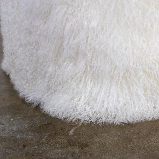 Late 20th to Early 21st Century Modern Square Ottoman or Pouf With White Mongolian Sheepskin For Sale - Image 11 of 18