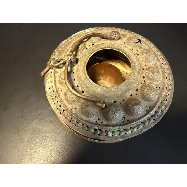 Antique Ottoman gilt copper collapsible cloth lantern (tombak) from Turkey early 19th century. The cloth interior is all...