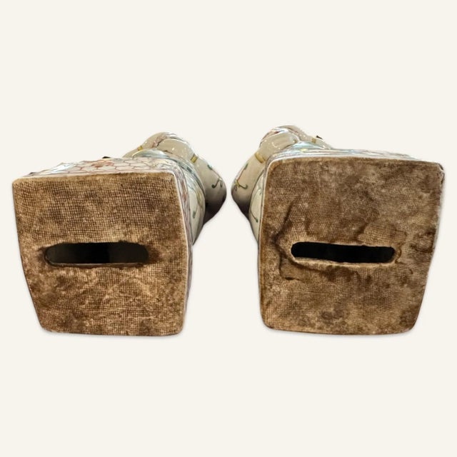 Pair of Late 19th Century Famille Verte Reproduction Porcelain Boys Holding Lotus Flowers For Sale - Image 6 of 6