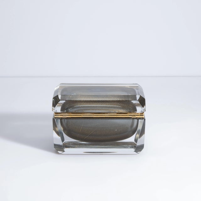 Hand Blown Murano Glass Box in Grey Black W/24 Karat Gold Flecks For Sale In Los Angeles - Image 6 of 9