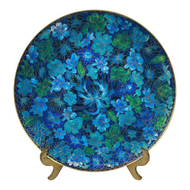 Vintage Cloisonné Plate & Stand For Sale