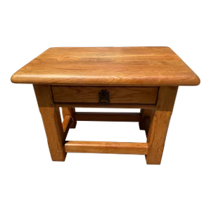 Vintage French Country Rustic Pine Side Table With Drawer