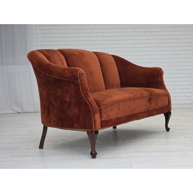 Danish 2-Seater Sofa in Velour and Oak, 1950s For Sale - Image 6 of 18