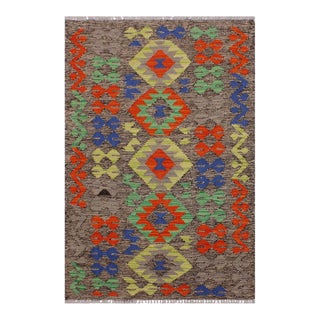 1990s Rustic Kilim Brown Rust Wool Rug - 2'7" X 4'2" For Sale