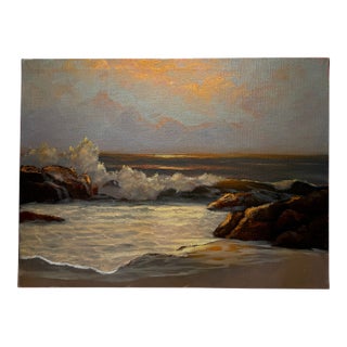Vintage Mid Century Impressionist Sunset Seascape Original Oil Painting in the Manner of Robert William Wood For Sale