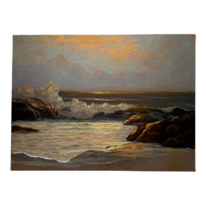 Vintage Mid Century Impressionist Sunset Seascape Original Oil Painting in the Manner of Robert William Wood