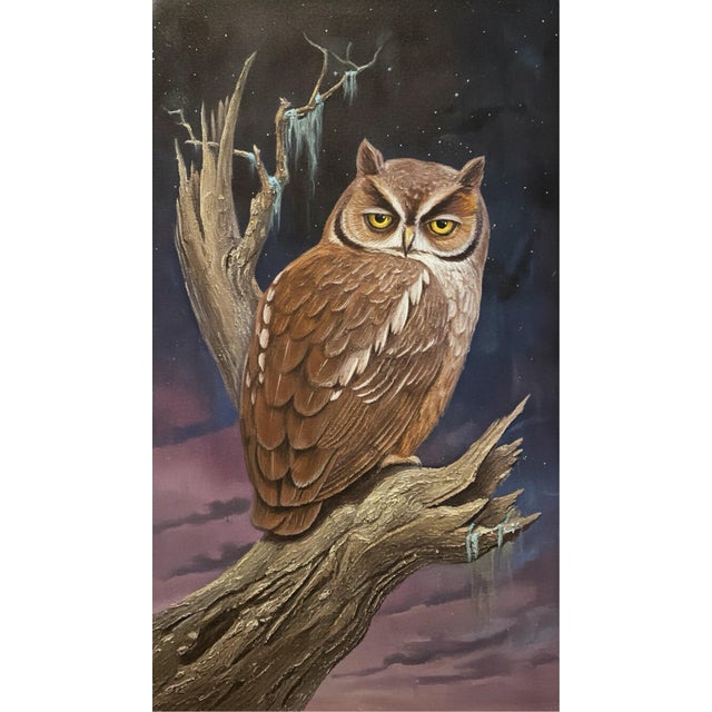 Mexican Original High-Relief Mixed Media Owl Painting by Luis Strempler-1985 For Sale - Image 3 of 6