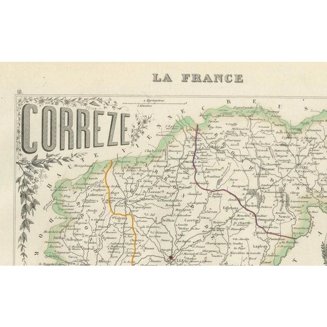 Map of Corrèze in France with Brive, Tulle and Dordogne River Landscape, 1850s For Sale - Image 3 of 10