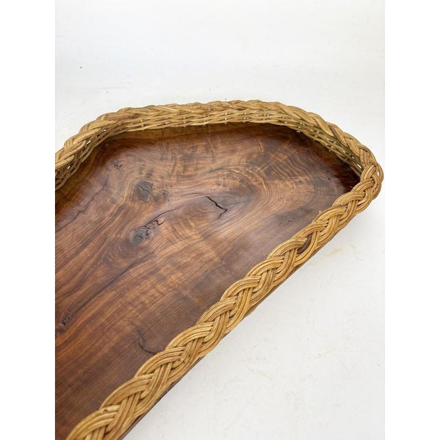 Vintage French Tray in Olive Wood and Rush, 1960 For Sale - Image 12 of 16
