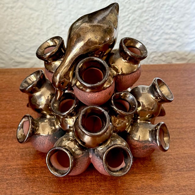 Late 20th Century Vintage Pottery Duck on Bud Vase Pile For Sale - Image 5 of 9