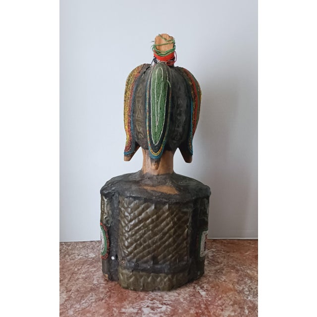 Stunning West African Bust - Wood, Metal, Beads, and Cowrie Shells Early 20th C. For Sale - Image 4 of 7