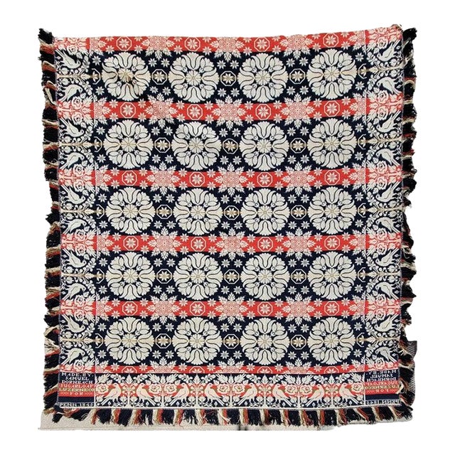 Pennsylvania Dated 1845 Woven Jacquard Coverlet For Sale