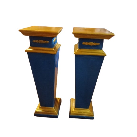 1890 Russian Art Nouveau Gold Leaf Porcelain Pedestals For Sale - Image 4 of 5