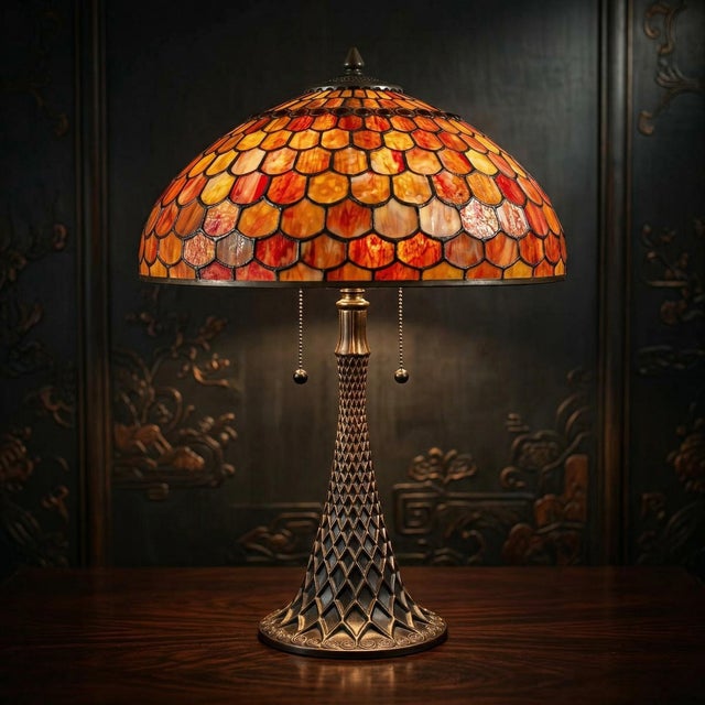 Illuminate your space with timeless elegance using the Thomas Pacconi Lamp Classic Certified Fish Scale Style Glass...
