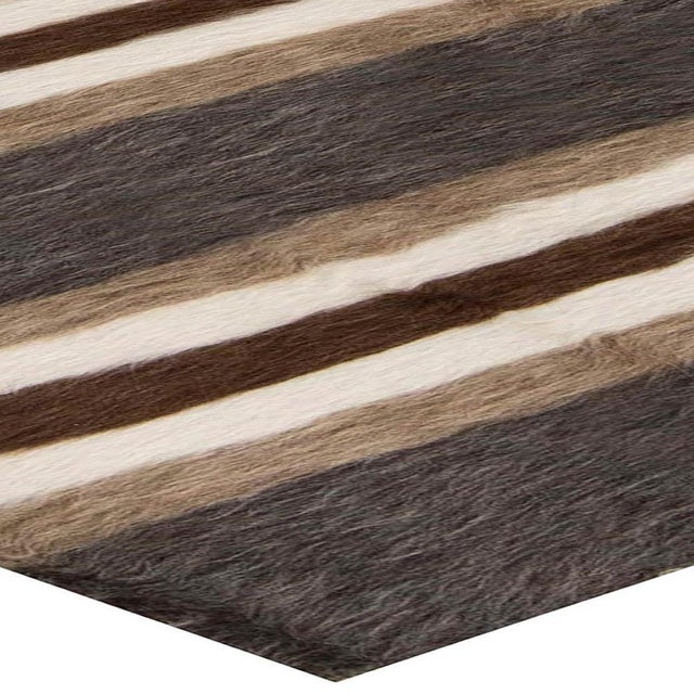Charcoal Taurus Collection Striped Brown, White, Grey, Goat Hair Rug by Doris Leslie Blau For Sale - Image 8 of 8