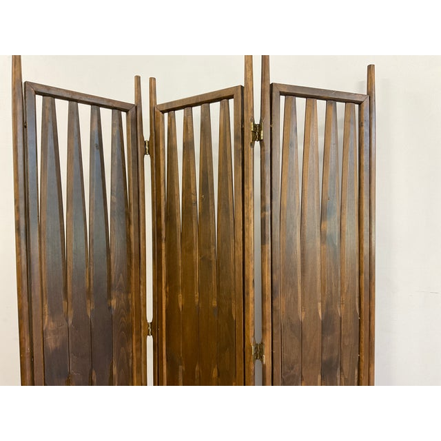 Vintage Walnut Three Panel Geometric Room Divider. For Sale - Image 9 of 18