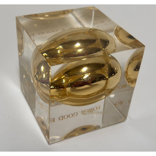 Carl Auböck Postmodern Lucite “Golden Egg” Paperweight, “For a Good Egg,” Circa 1970s For Sale - Image 4 of 14
