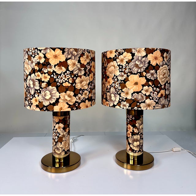 Large Brutalist Table Lamps in Velvet and Brass with Opulent Floral Decor, 1970s, Set of 2 For Sale - Image 16 of 18