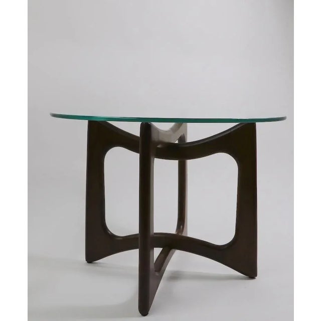 Mid Century Glass Top End Table With Sculpted Wood Base by Pearsall