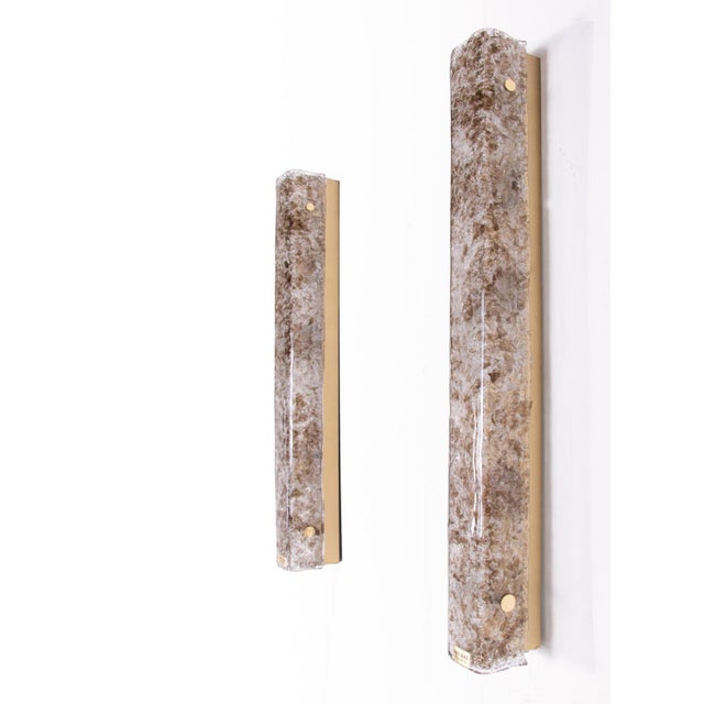 Large Vintage Amber Murano Ice Glass and Brass Sconces from Kaiser Leuchten, Germany, 1960s, Set of 2 For Sale - Image 4 of 11