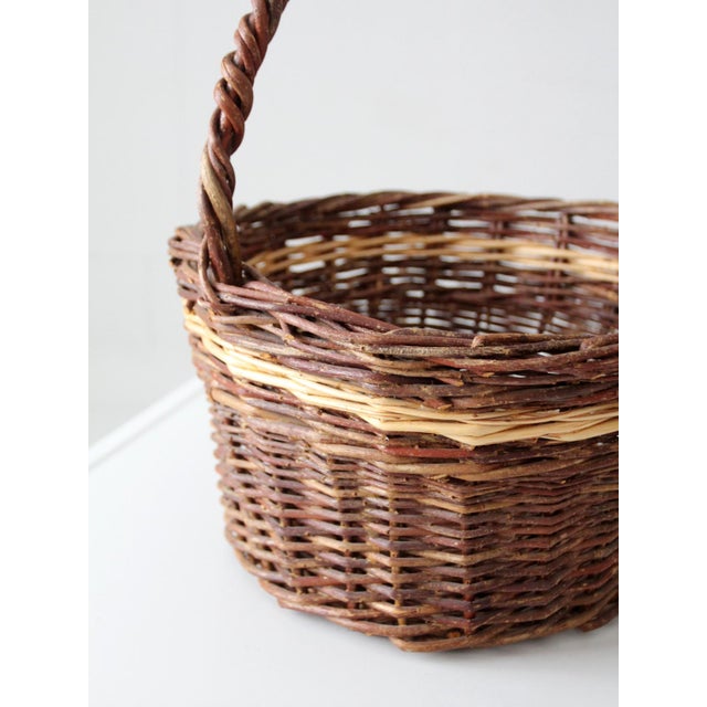 Vintage Wicker Gathering Basket For Sale - Image 11 of 13
