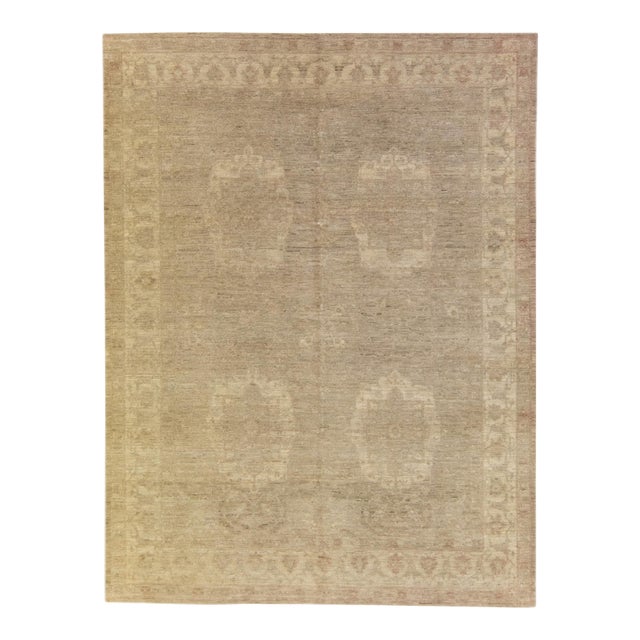Modern Paki Peshawar Organic Wool Rug in Beige With Allover Pattern For Sale
