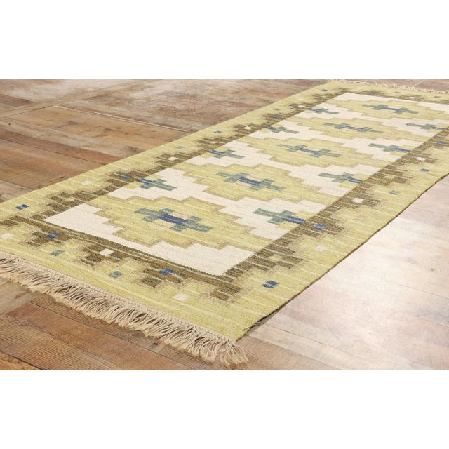 Textile Signed Gk Vintage Swedish Rollakan Rug - 03'04 X 08'04 For Sale - Image 7 of 9