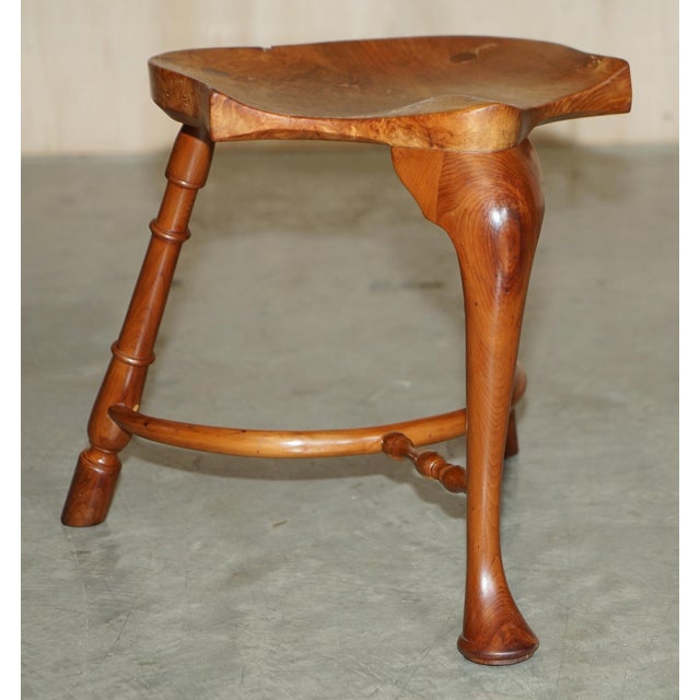 Wood Burr Yew Wood Tripod Stool with Timber Grain For Sale - Image 7 of 18