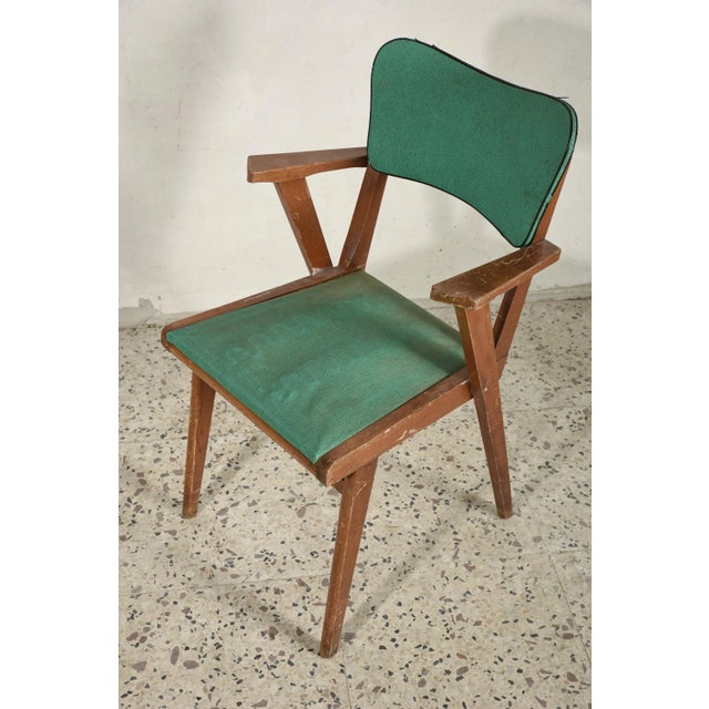 Armchair with Solid Wood Frame and Green Leatherette Seat, Italy, 1960s For Sale - Image 4 of 6