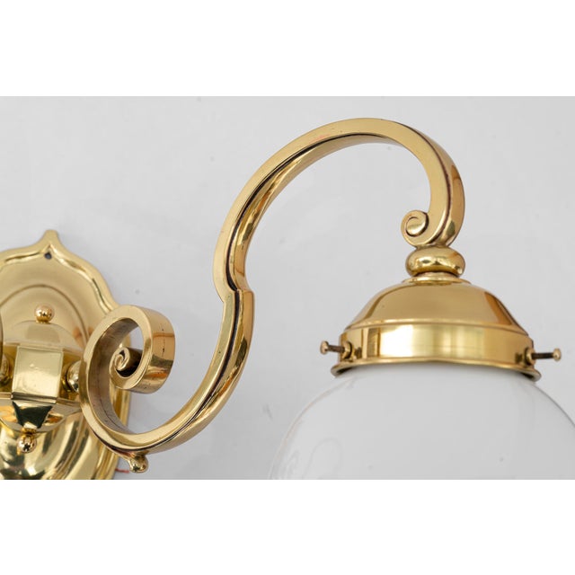 Gold Historistic Wall Lamps with Opal Glass Shades, Vienna, 1890s, Set of 3 For Sale - Image 8 of 18