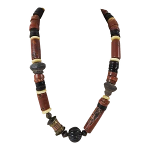 Vintage 1990s Artist Made Tribal Bauxite Pottery Beaded Necklace