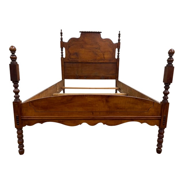 Antique Twin Size Burled or Flame Mahogany Bed For Sale